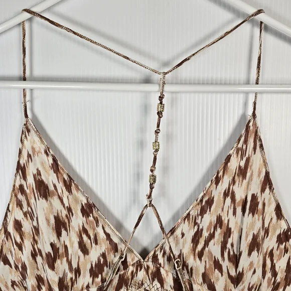 NWT aerie Leopard Print Spaghetti Strap Maxi Dress Beaded Strap Front Slit SizeL - Picture 9 of 15
